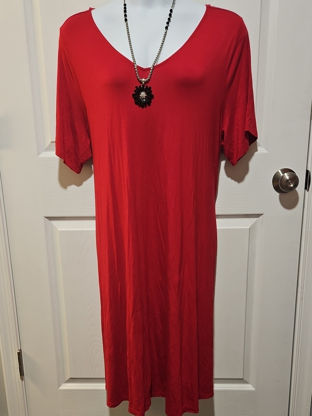 Catherines Coral-Red Stretch Knit Top - 2X